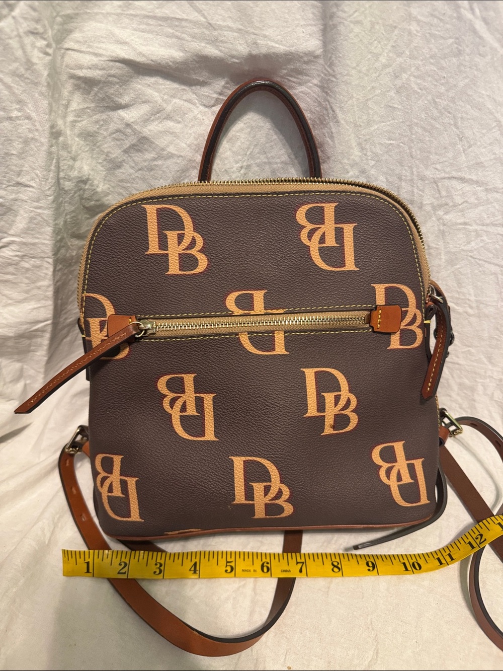 Dooney & Bourke Brown and Tan DB Logo Mini Backpack